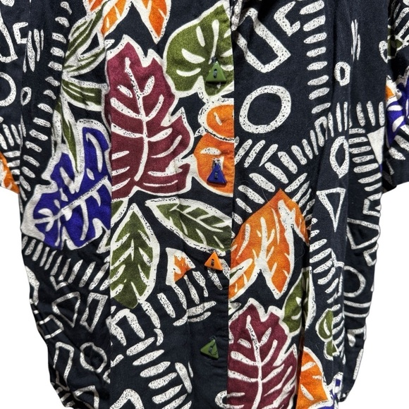 VTG Geometric Bib Collar Button Up Shirt 26/28 XXL 80s Tropical Dopamine Artsy - Picture 3 of 12